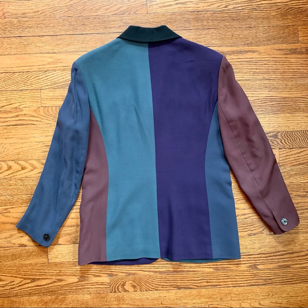 Vintage 90s Myrene de Premonville Paris Wool Colorblock 2 Piece Pant Suit - Picture 12 of 16